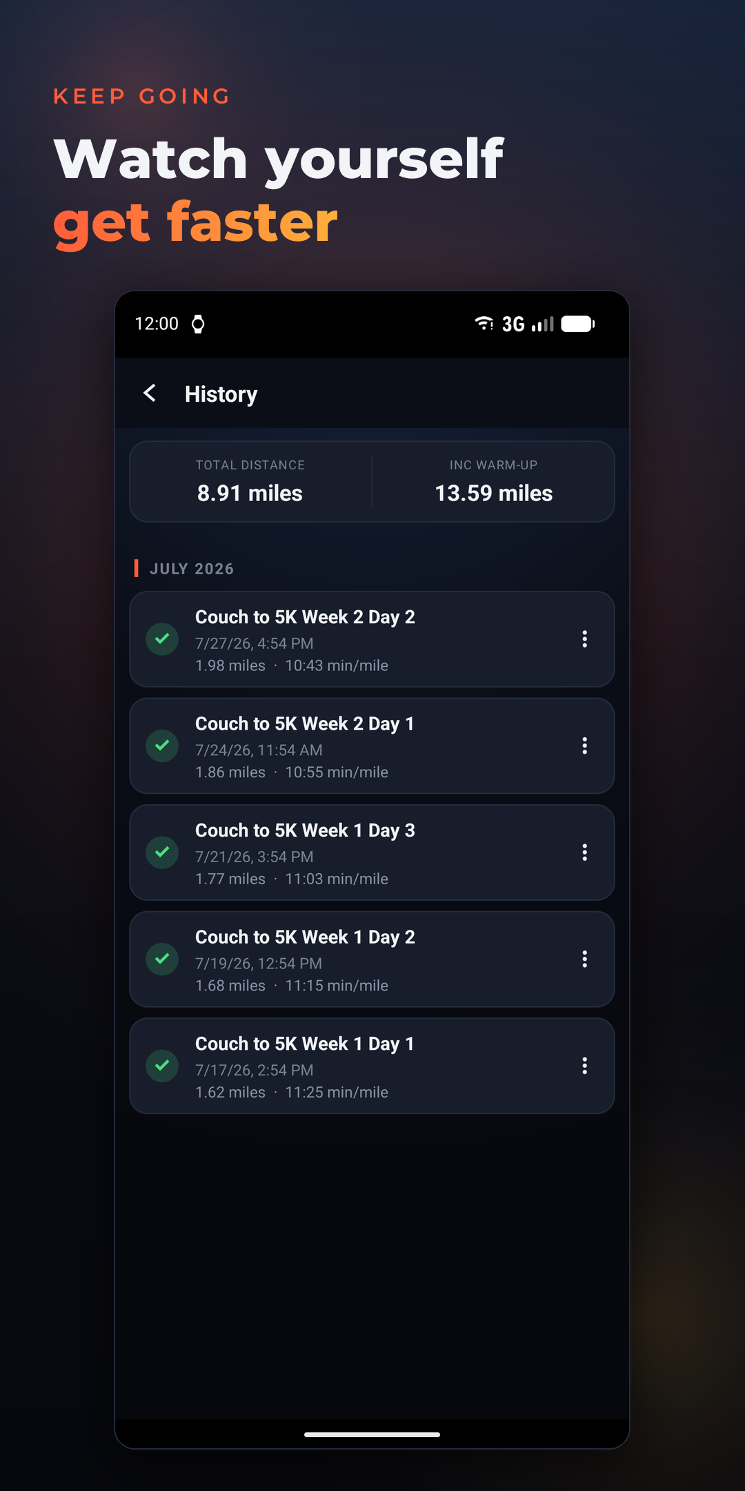 Run history with personal bests