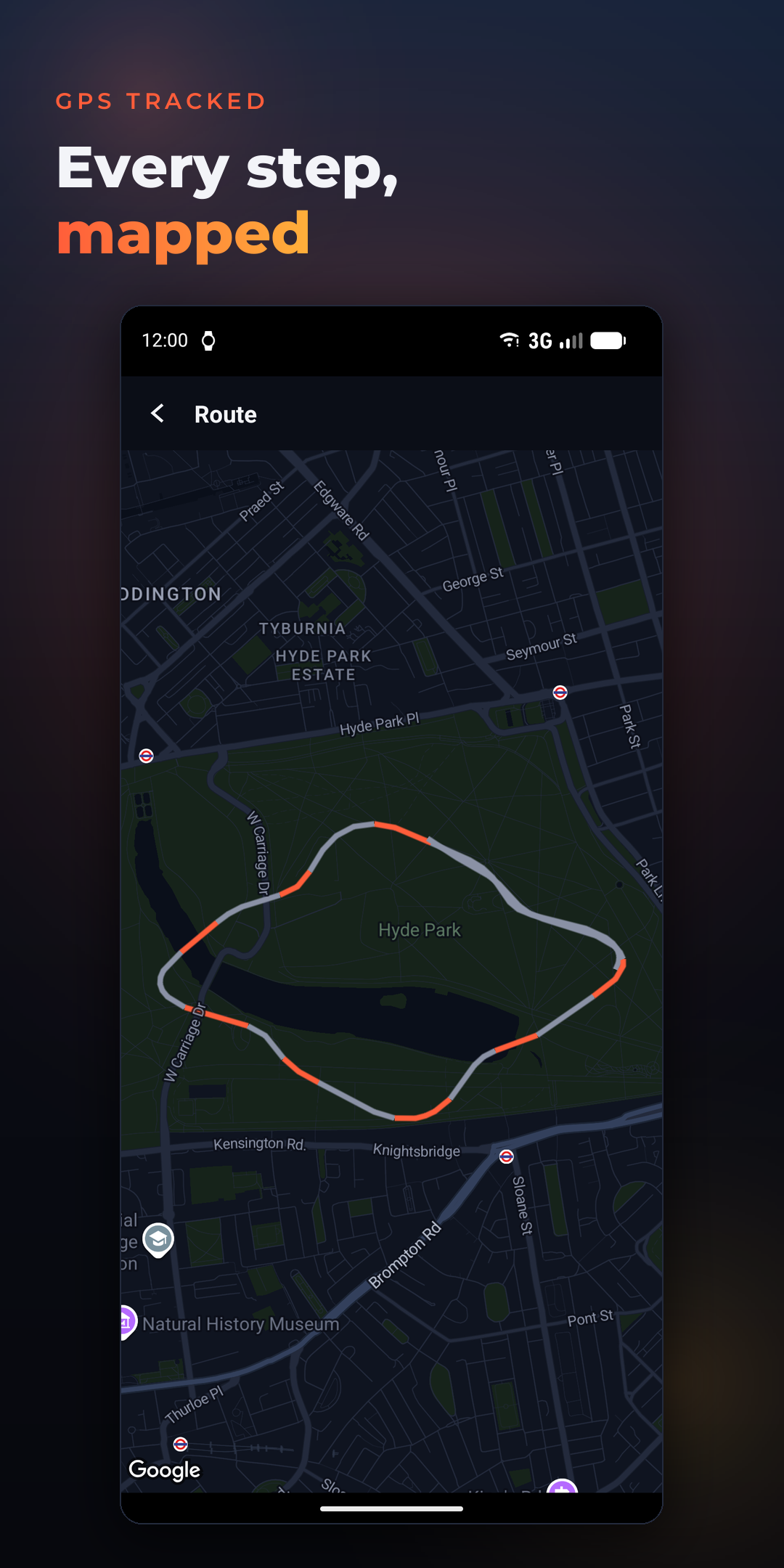 Route map shown after a finished run