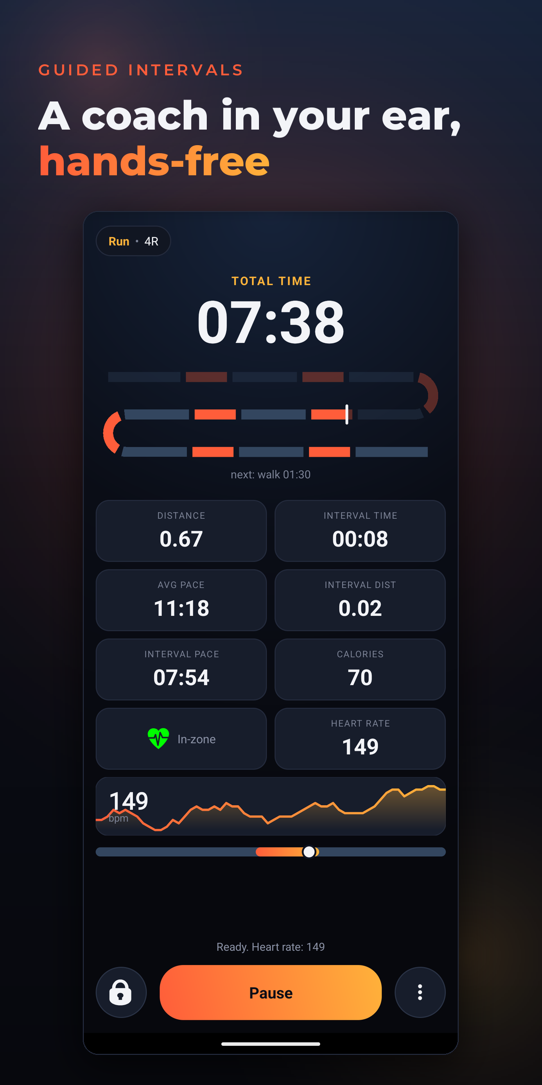 An active run showing the current interval and time remaining